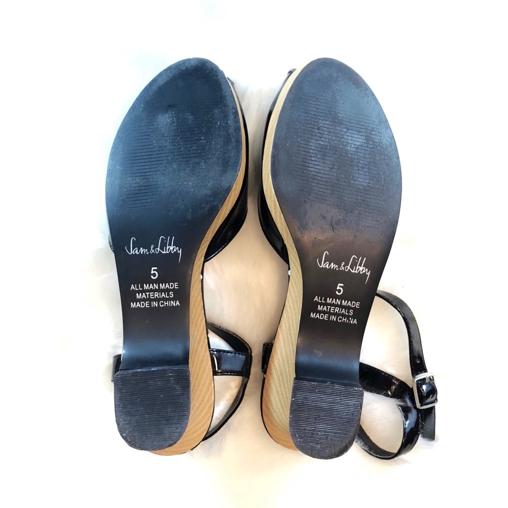 Sam & Libby Black Polka Dot Wedge Cork Sandals - Picture 2 of 6